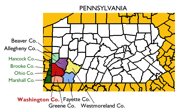 On-line - Washington County in relation to other counties in Pennsylvania.
